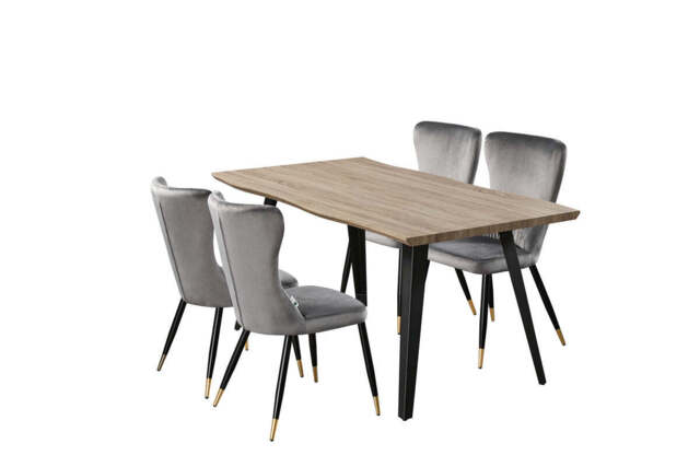New York Rocco LUX Dining Set, a Table and Chairs Set of 4, Walnut/Grey - image 1