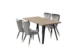 New York Rocco LUX Dining Set, a Table and Chairs Set of 4, Walnut/Grey - thumbnail 1