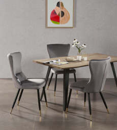 New York Rocco LUX Dining Set, a Table and Chairs Set of 4, Walnut/Grey - thumbnail 2