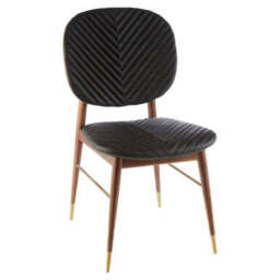 Black Leather and Walnut Wood Dining Chair - Kenso - thumbnail 3