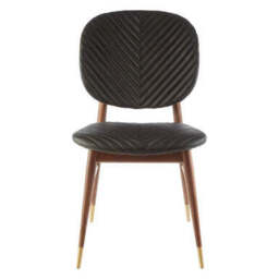 Black Leather and Walnut Wood Dining Chair - Kenso - thumbnail 2