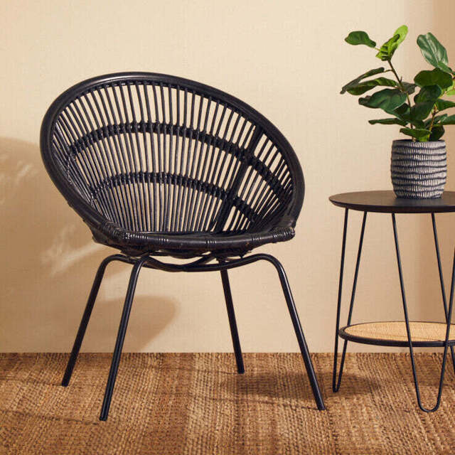 Black Natural Rattan Chair with Iron Legs - Lagom - image 1