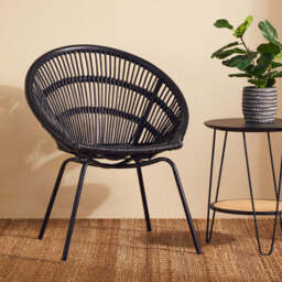 Black Natural Rattan Chair with Iron Legs - Lagom - thumbnail 1