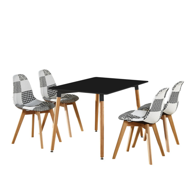 5PCs Dining Set - a Halo Dining Table & Set of 4 Black/White Tulip Patchwork Accent Chairs - image 1