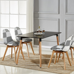 5PCs Dining Set - a Halo Dining Table & Set of 4 Black/White Tulip Patchwork Accent Chairs - thumbnail 2