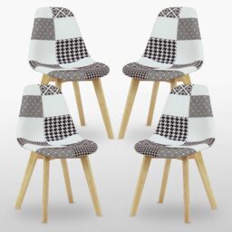 5PCs Dining Set - a Halo Dining Table & Set of 4 Black/White Tulip Patchwork Accent Chairs - thumbnail 4