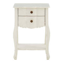White Wooden 2-Drawer Bedside Table with Brass Finished Handles - Loire