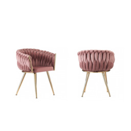 Roma Knot LUX Velvet Dining Chair - Plush Upholstery with Gold Frame - Pink / Set of 2