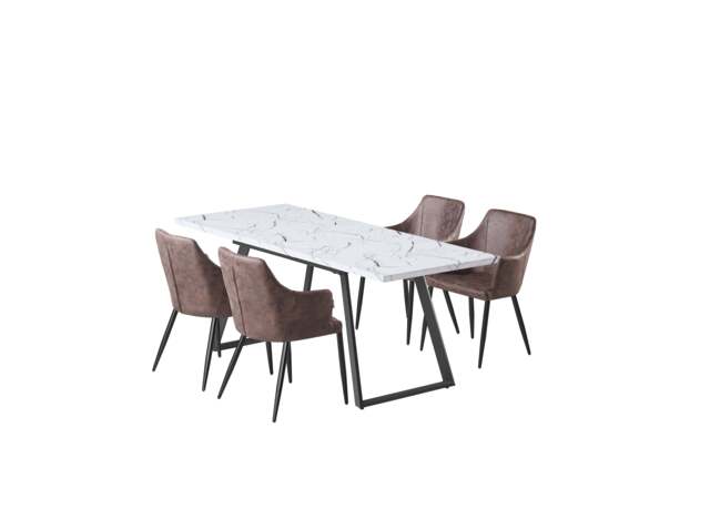 Zarah White Toga Lux Dining Set - Dark Brown / Set of 4