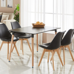 Black Halo Dining Table & Set of 4 Jamie Lorenzo Tulip chairs with Padded Seat - thumbnail 1