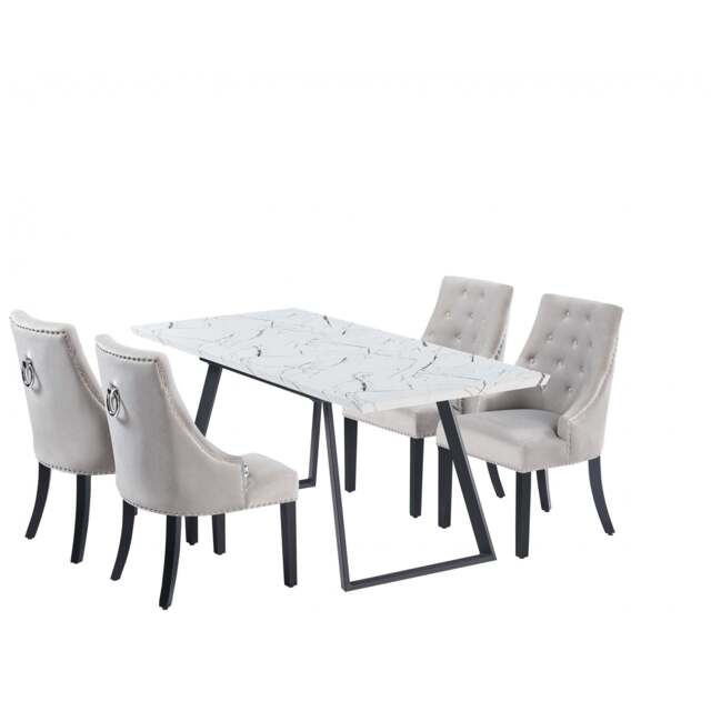 Windsor Toga Lux Dining Set - a White Table and Set of 4 Chairs - Light Grey