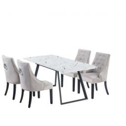 Windsor Toga Lux Dining Set - a White Table and Set of 4 Chairs - Light Grey