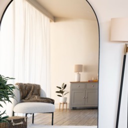 Akiko - Full Length Black Metal Arched Mirror - 180cm x 105cm. - thumbnail 2