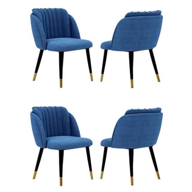 Milano velvet dining chair - Blue/Chrome / Set of 4
