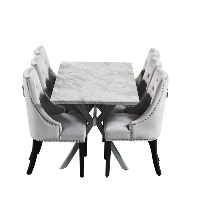 7PCs Dining Set - a White Blaze LUX Extendable Table & Set of 6 Windsor Chair