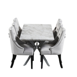 7PCs Dining Set - a White Blaze LUX Extendable Table &amp Set of 6 Windsor Chair