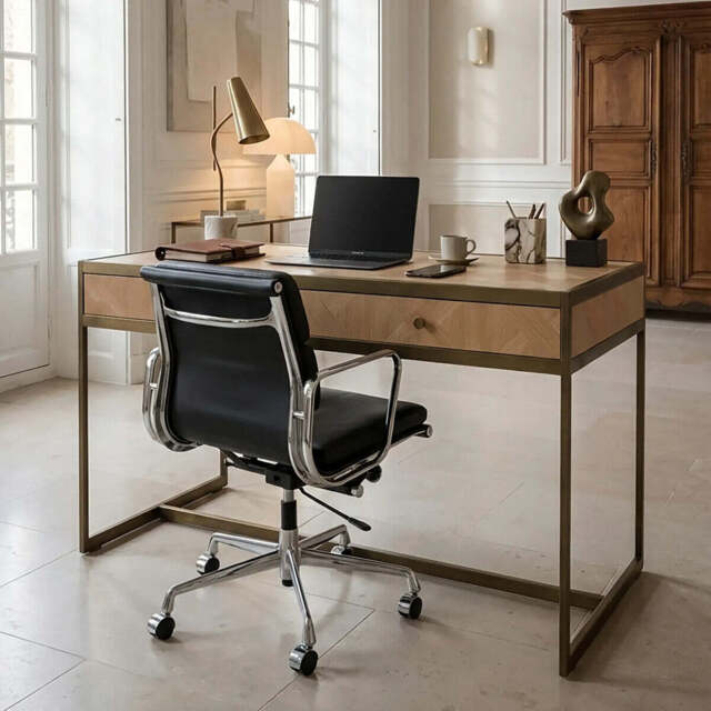 Oak Veneer 2 Drawer Desk - Grenoble - image 1