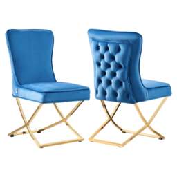 Trafalgar Velvet Dining Chair - Blue / Set of 2