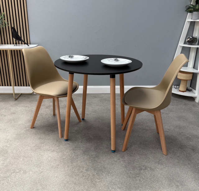 Jamie Lorenzo Halo Round Dining Set of 2 - Vanilla / Pack of 2 / Black