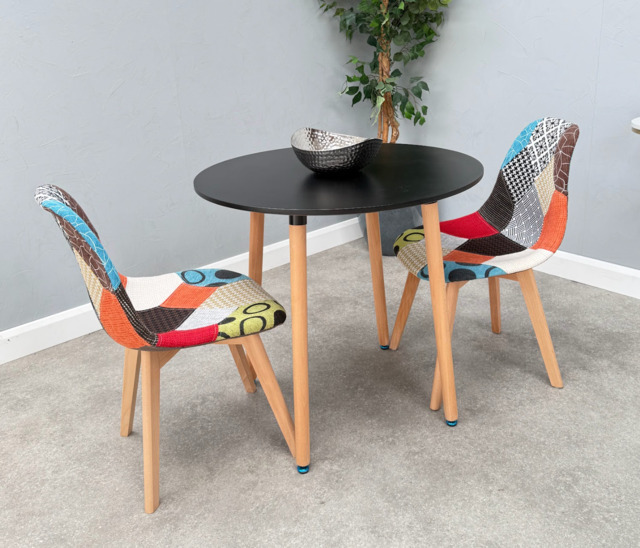 Patchwork Halo Dining Table Set - Set of 2 Patchwork Retro Chairs & a Halo Dining Table - Black