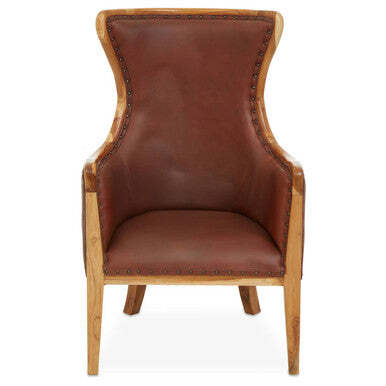 Kendari Brown Cow Leather and Teak Wood Frame Chair - image 1