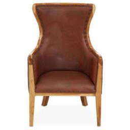 Kendari Brown Cow Leather and Teak Wood Frame Chair - thumbnail 1