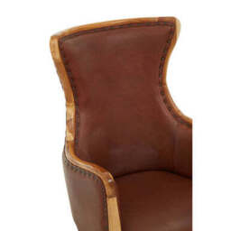 Kendari Brown Cow Leather and Teak Wood Frame Chair - thumbnail 6