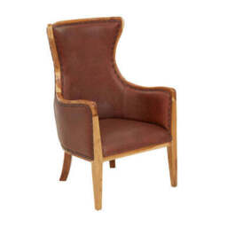 Kendari Brown Cow Leather and Teak Wood Frame Chair - thumbnail 2