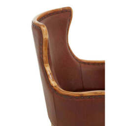 Kendari Brown Cow Leather and Teak Wood Frame Chair - thumbnail 5