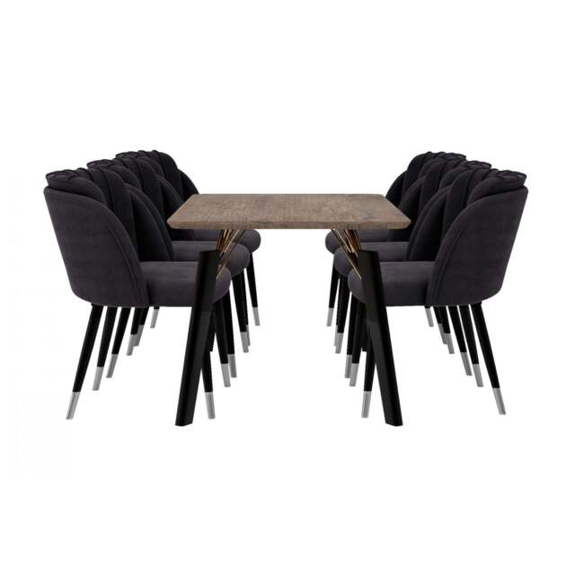 Milano Cosmo LUX Dining Set - a Walnut Dining Table & 6 Dining Chairs with Silver End Caps - image 1