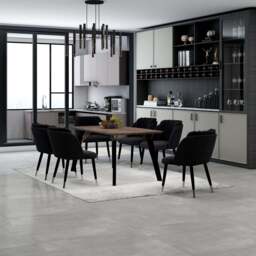 Milano Cosmo LUX Dining Set - a Walnut Dining Table & 6 Dining Chairs with Silver End Caps - thumbnail 2