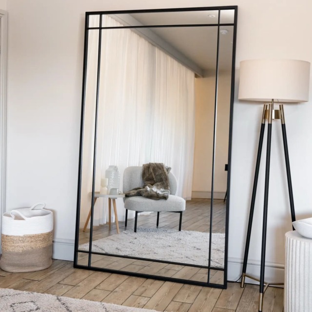 Aimi - Full Length Black Metal Rectangle Window Mirror - 180cm x 105cm. - image 1