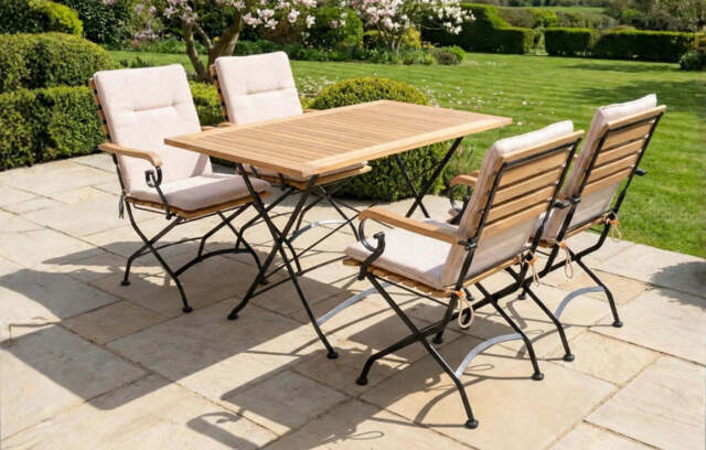 Sicily 4 Seater Teak and Wrought Iron Rectangular 120cm Garden Dining Set - image 1