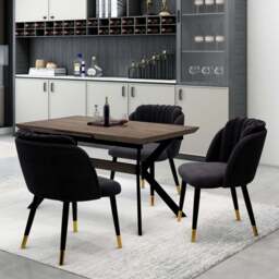 Milano Blaze LUX Extendable Dining Set - a Walnut Extendable Dining Table & 4 Velvet Dining Chairs with Gold End Caps - thumbnail 2