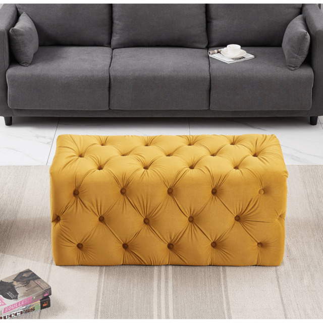 Melia Velvet Ottoman Bench - Mustard