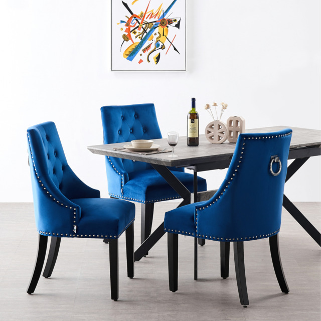 5PCs Dining Set - an Ash Black Blaze LUX Extendable Table & Set of 4 Blue Windsor Chair