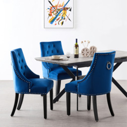 5PCs Dining Set - an Ash Black Blaze LUX Extendable Table & Set of 4 Blue Windsor Chair