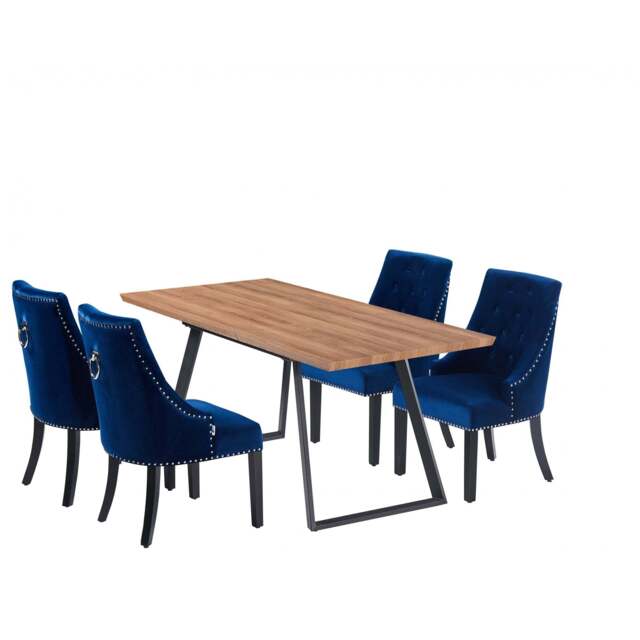 Windsor Toga Lux Dining Set - a Brown Table and Set of 4 Chairs - Blue