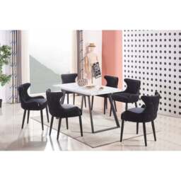 Toga Oxford LUX Dining Set - Toga Extendable White Dining Table w/ a Set of 6 Oxford LUX Velvet Dining Chairs - thumbnail 2