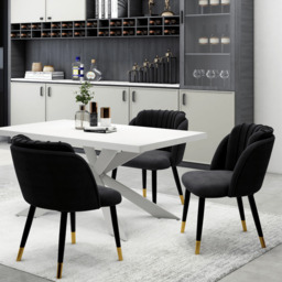 Milano Duke LUX Dining Set - a White Dining Table & 4 Velvet Dining Chairs with Gold End Caps - thumbnail 2