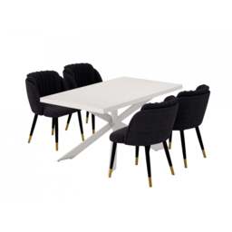 Milano Duke LUX Dining Set - a White Dining Table & 4 Velvet Dining Chairs with Gold End Caps - thumbnail 1