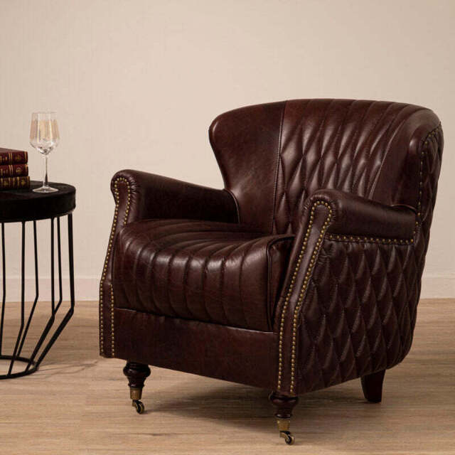 Victor Brown Leather Winged Back Armchair - image 1