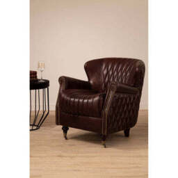 Victor Brown Leather Winged Back Armchair - thumbnail 3