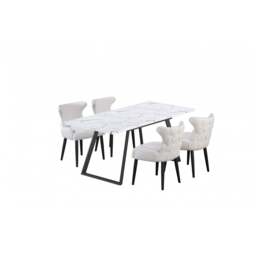 Toga Oxford LUX Dining Set - Toga Extendable White Dining Table w/ a Set of 4 Oxford LUX Velvet Dining Chairs - cream