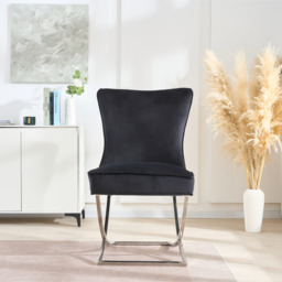 Trafalgar Tufted Velvet Dining Chair – Diamond Back & Chrome Silver Legs - thumbnail 4