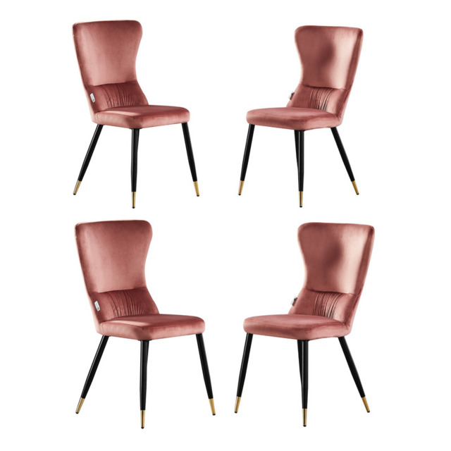 New York LUX Velvet Dining Chair with Metal Legs - Scandinavian Inspired - Pink / Set of 4