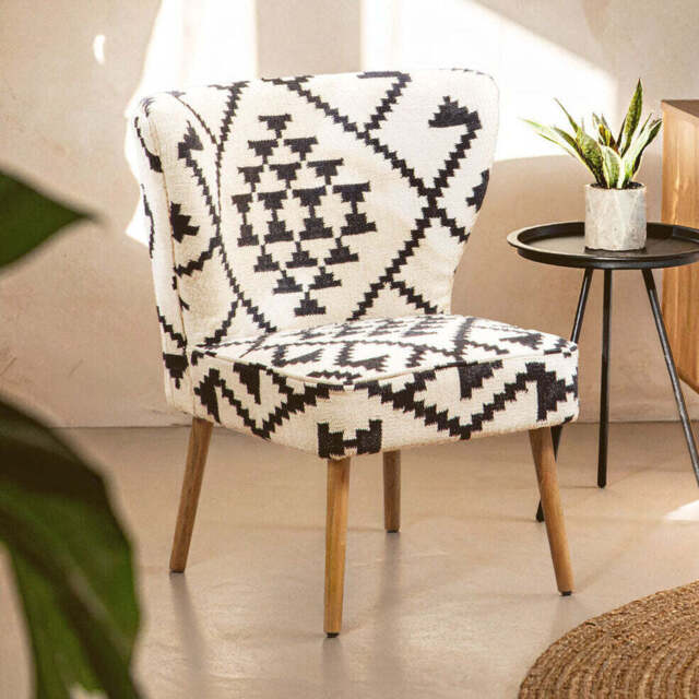 Cefena White and Black Berber Style Mango Wood Chair - image 1