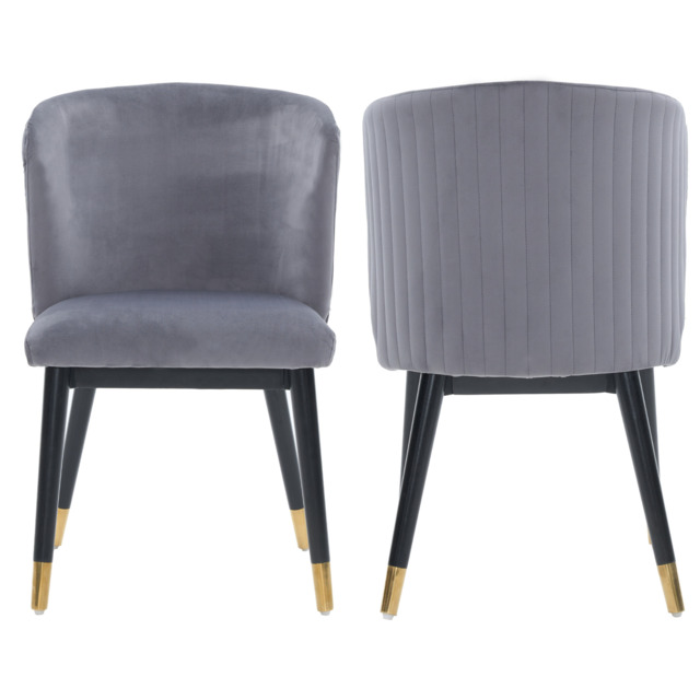 Sofina Modern Velvet Dining Chair with Tufted Back – Wooden Frame & Gold-Tipped Rubberwood Legs - Gray / Set of 2