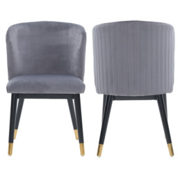Sofina Modern Velvet Dining Chair with Tufted Back – Wooden Frame & Gold-Tipped Rubberwood Legs - Gray / Set of 2