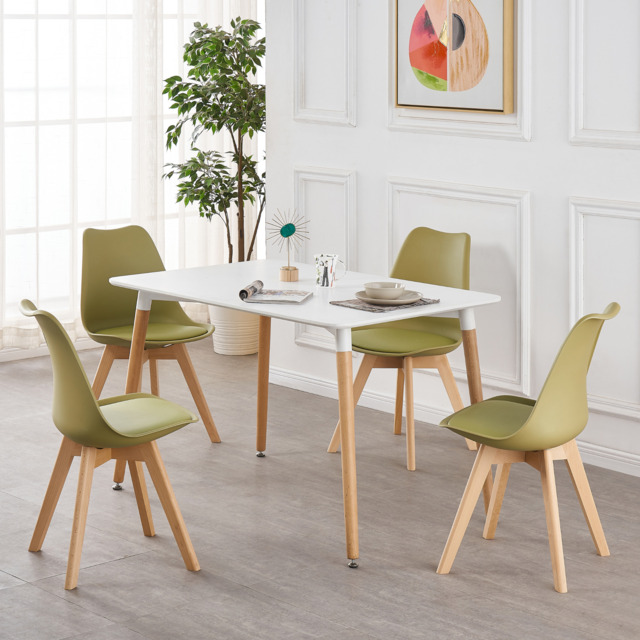 White Halo Dining Table & Set of 4 Lorenzo Jamie Tulip Dining Chairs with Padded Seat - Green